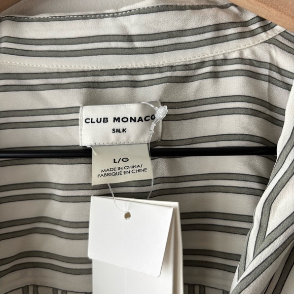 Club Monaco SIGNATURE SILK DOLMAN BUTTON-UP SHIRT IN WHITE PRINTED MULTI Sz L - Picture 7 of 8